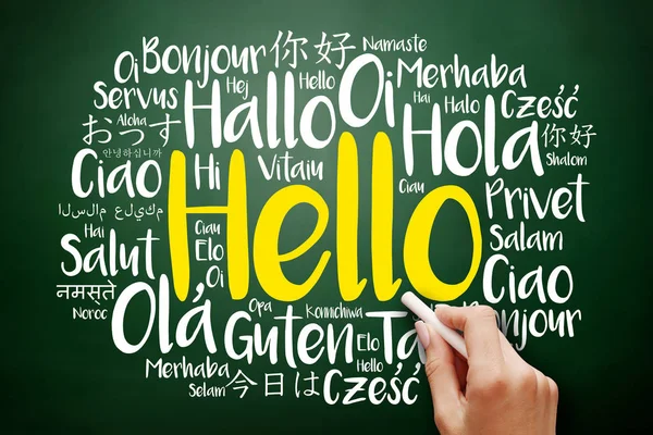 Γεια Σου Σύννεφο Λέξεων Διάφορες Γλώσσες Του Κόσμου Εκπαίδευση Επιχειρηματική — Φωτογραφία Αρχείου