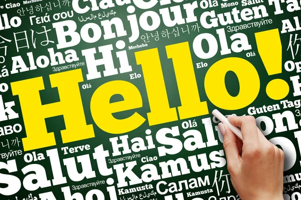 Γεια Σου Σύννεφο Λέξεων Διάφορες Γλώσσες Του Κόσμου Εκπαίδευση Επιχειρηματική — Φωτογραφία Αρχείου