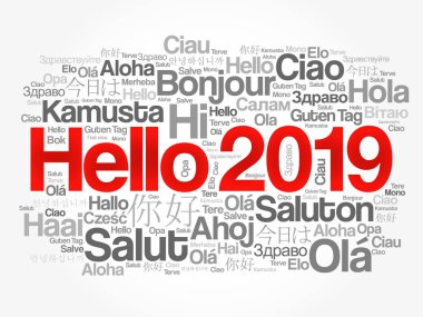 Merhaba 2019 kelime bulutu dünyanın arka plan kavramı farklı dillerde