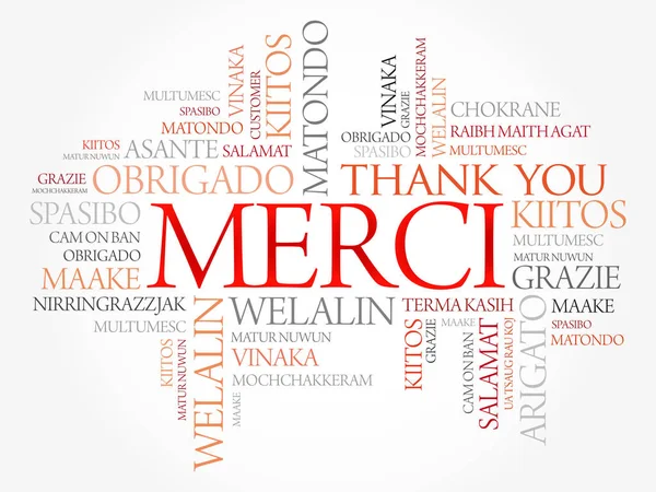 Merci Gracias Francés Word Cloud Background Todos Los Idiomas Multilingüe — Vector de stock