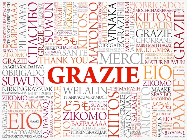 Grazie Merci Italien Word Cloud Fond Toutes Les Langues Multilingue — Image vectorielle