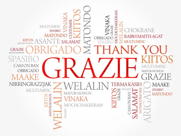 Grazie Gracias Italiano Word Cloud Background Todos Los Idiomas Multilingüe — Vector de stock