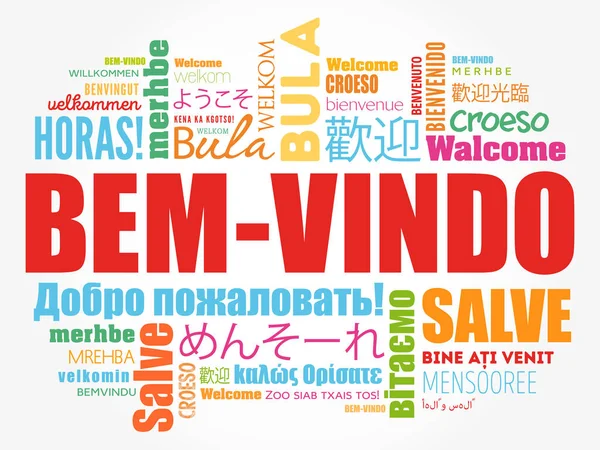 Bem Vindo Välkommen Portugisiska Ord Moln Olika Språk Begreppsmässig Bakgrund — Stock vektor