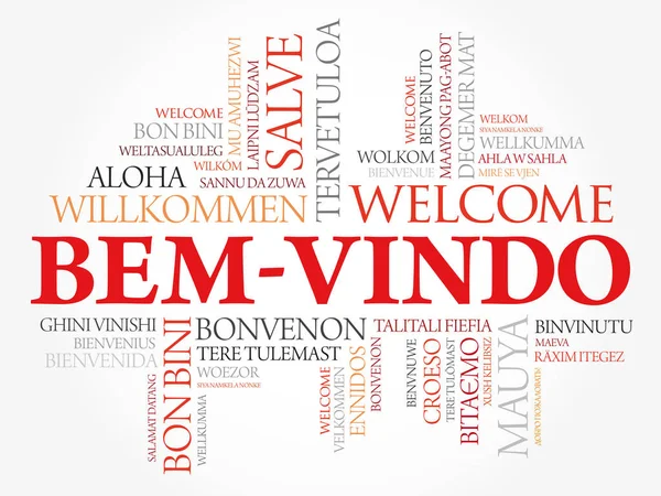 Bem Vindo Üdvözöljük Portugálul Szófelhő Különböző Nyelveken Fogalmi Háttér — Stock Vector