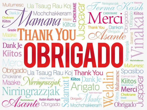 Obrigado Obrigado Português Palavra Nuvem Fundo Todas Línguas Multilingue Para — Vetor de Stock