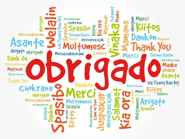 Obrigado Thank You Portuguese Word Cloud Background All Languages Multilingual — Stock Vector