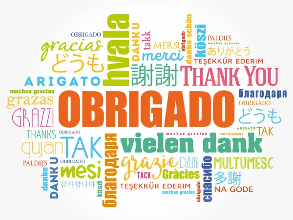 Obrigado Dank Het Portugees Word Cloud Achtergrond Alle Talen Meertalig — Stockvector