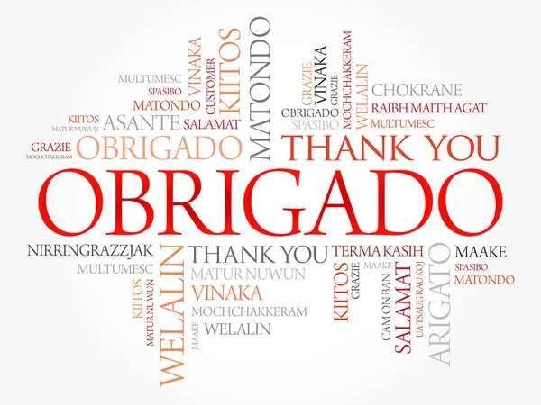 Obrigado Gracias Portugués Word Cloud Background Todos Los Idiomas Multilingüe — Vector de stock