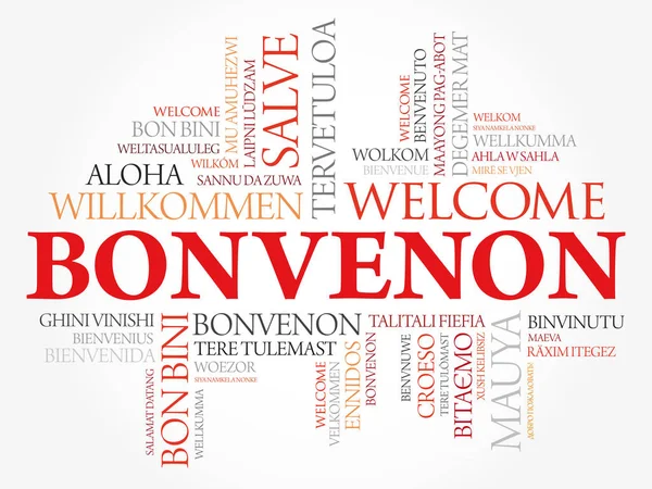 Bonvenon Bienvenido Esperanto Nube Palabras Diferentes Idiomas Fondo Conceptual — Vector de stock