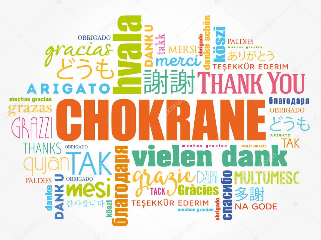 Chokrane (Thank You in Arabic - Middle East, North Africa) Word Cloud background, all languages, multilingual for education or thanksgiving day