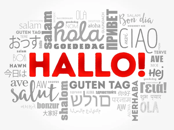 Hallo Olá Saudação Alemão Nuvem Palavras Diferentes Idiomas Mundo Conceito — Vetor de Stock