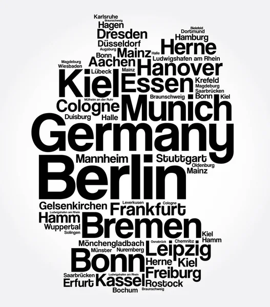 List Cities Towns Germany Map Word Cloud Collage Business Travel — Stock Vector