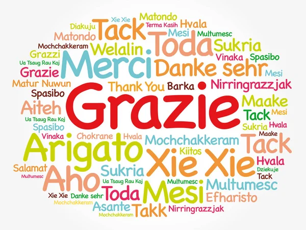 Grazie Спасибі Італійською Мовою Слово Хмара Фону Всі Мови Багатомовний — стоковий вектор