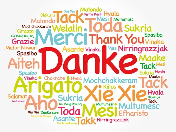 독일어 Thank You German Word Cloud Background All Languages Multilingual — 스톡 벡터