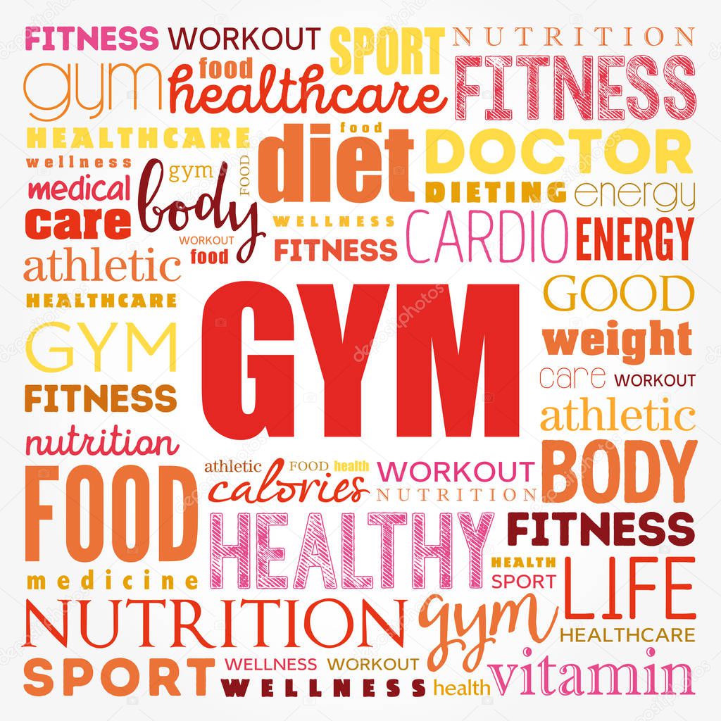 GYM word cloud collage background, health concept