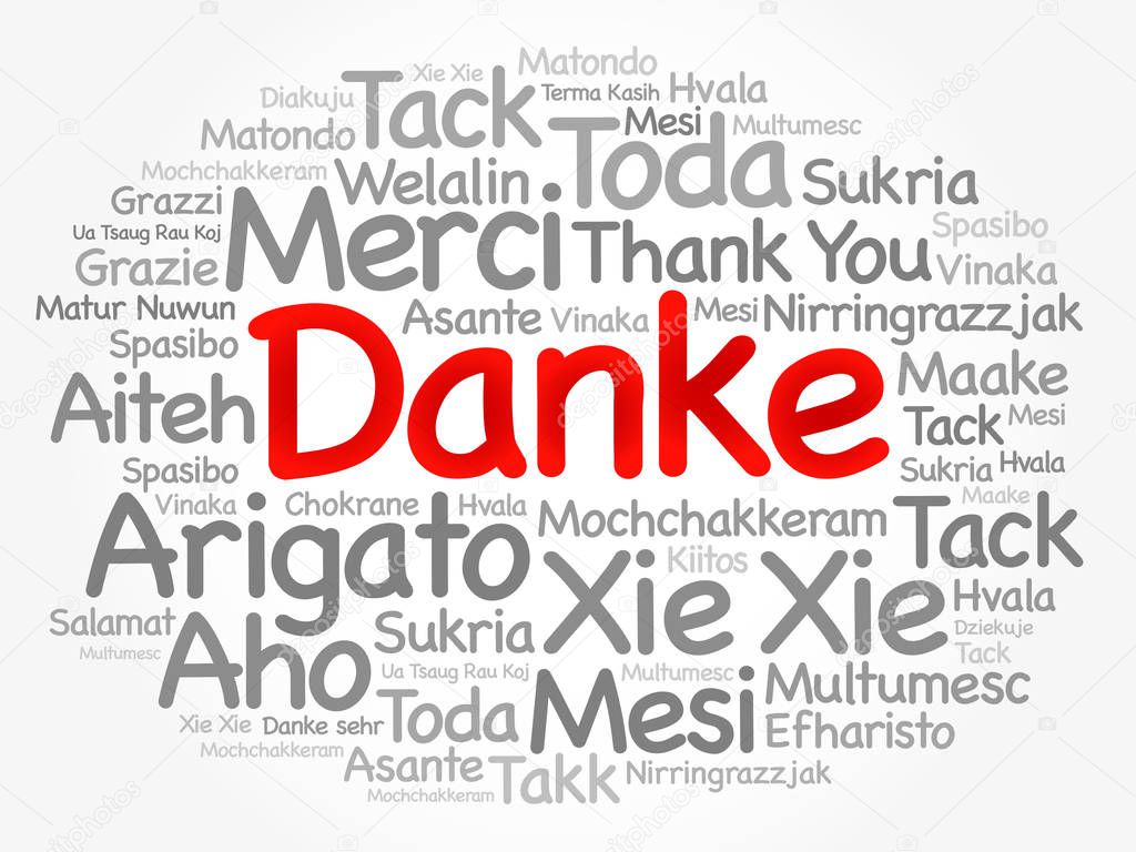 Danke (Thank You in German) Word Cloud background, all languages, multilingual for education or thanksgiving day 
