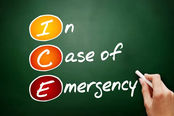 ICE - In Case of Emergency, acronym health concept on blackboard