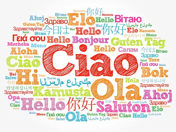 Ciao Hello Greeting Italiano Nube Palabras Diferentes Idiomas Del Mundo — Archivo Imágenes Vectoriales