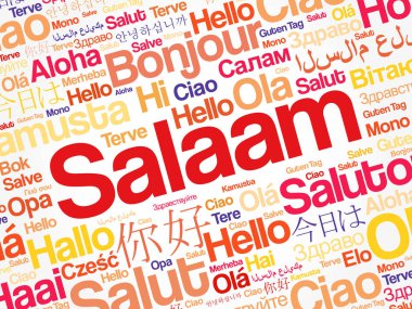 SALAAM (Farsça Merhaba, Farsça) dünyanın farklı dillerinde kelime bulutu, arka plan kavramı