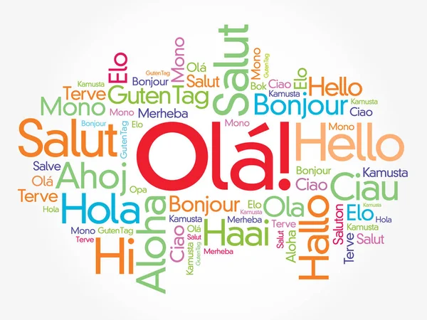 Ολα Γεια Σας Χαιρετισμό Στα Πορτογαλικά Σύννεφο Λέξεων Διάφορες Γλώσσες — Διανυσματικό Αρχείο