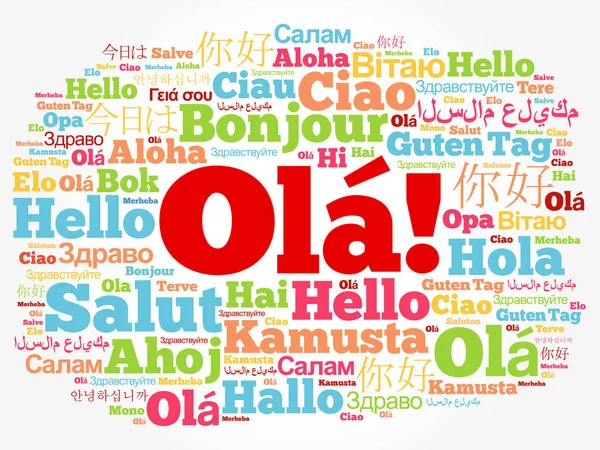 Ola Hej Hälsning Portugisiska Word Cloud Olika Språk Världen Bakgrunden — Stock vektor