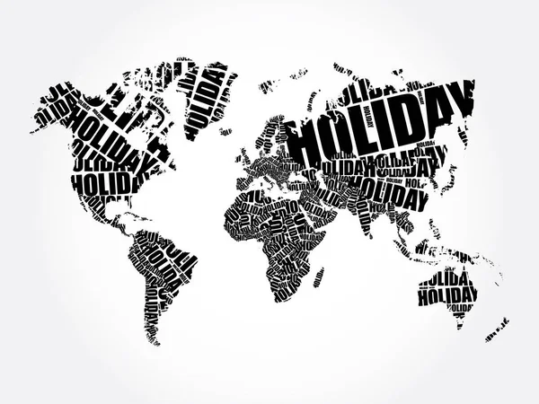 Holiday世界地图地形图中的单词 云彩旅行概念背景 — 图库矢量图片