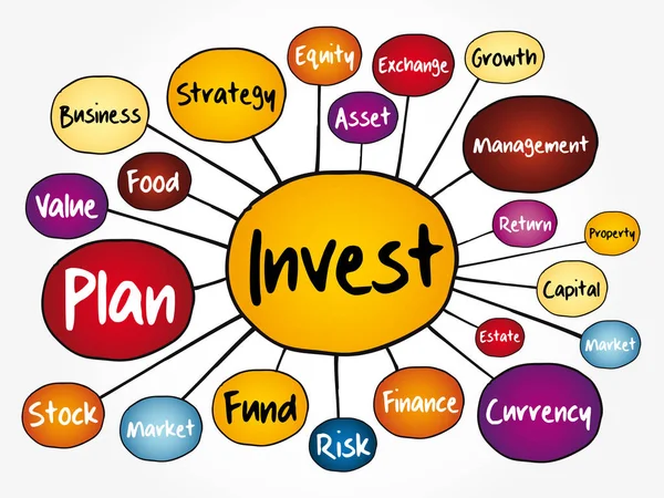 Investire Mappa Della Mente Diagramma Flusso Concetto Business Presentazioni Report — Vettoriale Stock