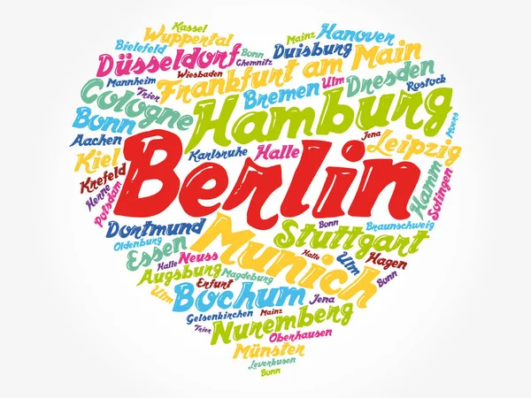 List Cities Towns Germany Composed Love Sign Heart Shape Word — Stock Vector