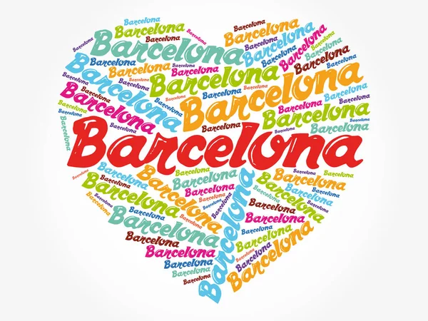 Barcelone Amour Coeur Mot Nuage Voyage Concept Arrière Plan — Image vectorielle