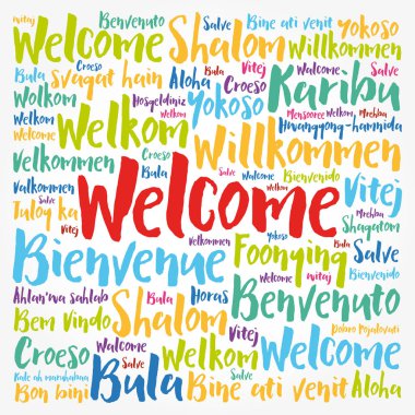 Farklı dillerde kelime bulutu, kavramsal arka plan hoş geldiniz