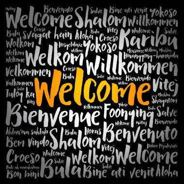 Farklı dillerde kelime bulutu, kavramsal arka plan hoş geldiniz