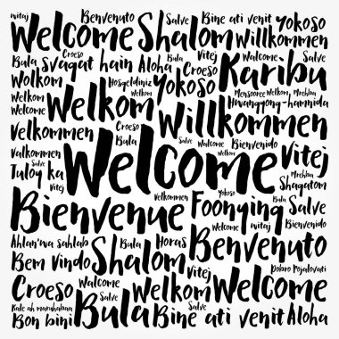 Farklı dillerde kelime bulutu, kavramsal arka plan hoş geldiniz