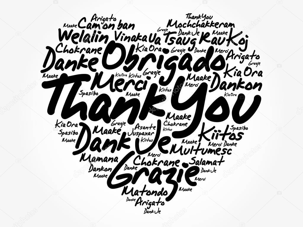 Thank You Love Heart Word Cloud in different languages, concept background