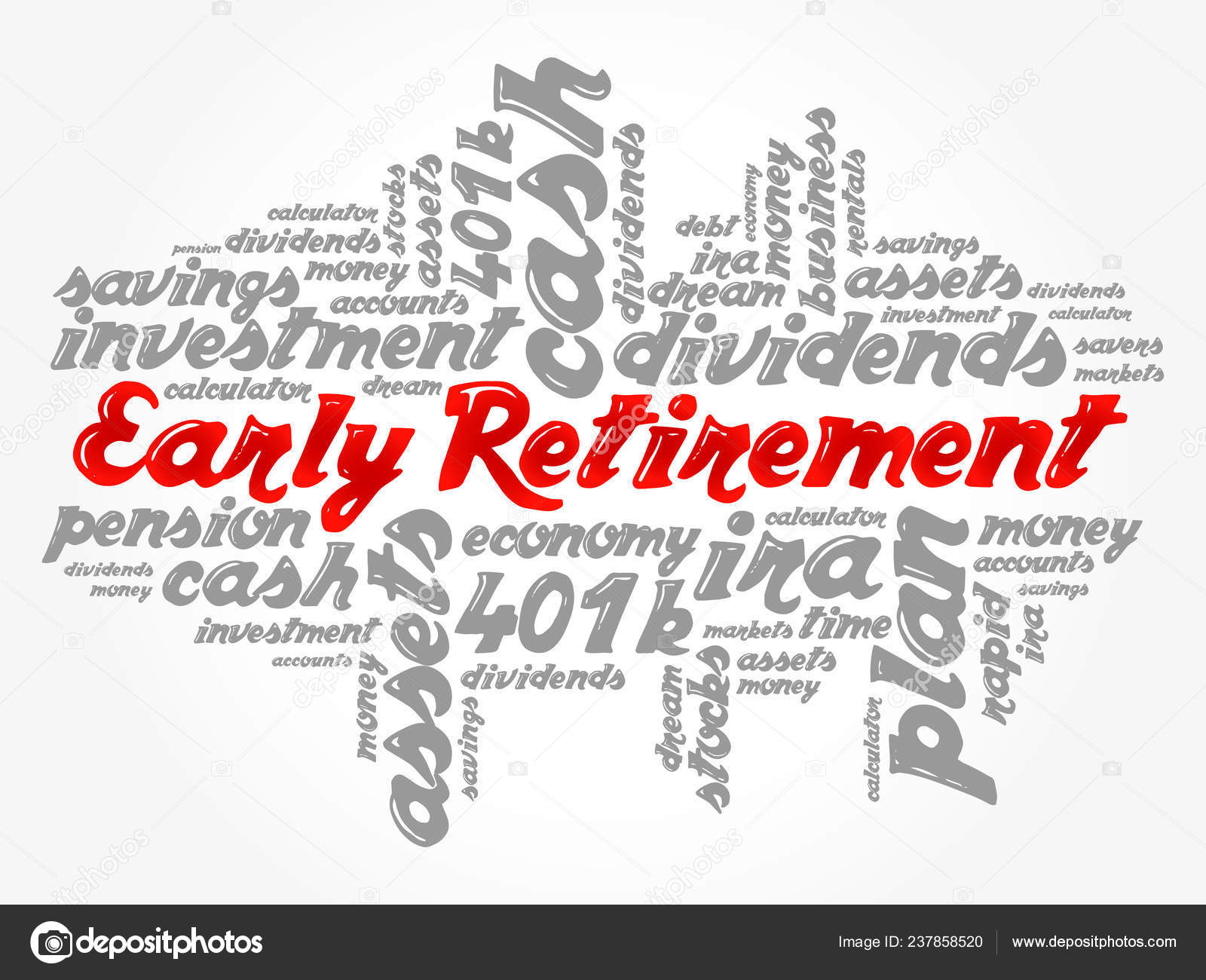 early retirement word cloud collage great terms investments retirement word