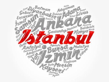 Türkiye 'de şehirler listesi ve kavram geçmişi ile kalp sözcükleri bulutu