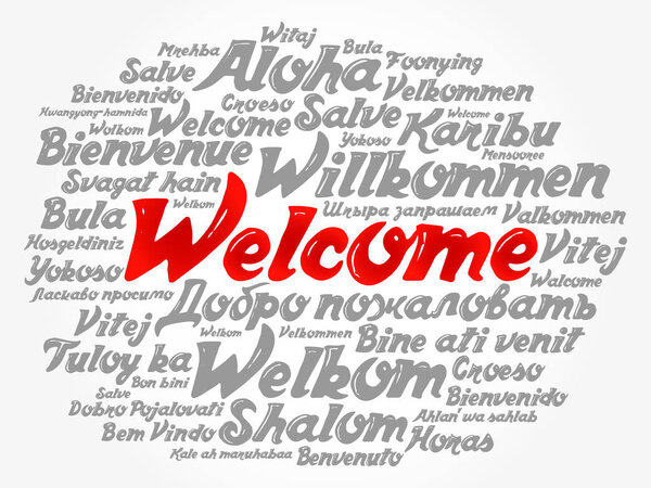 WELCOME word cloud in different languages, concept background