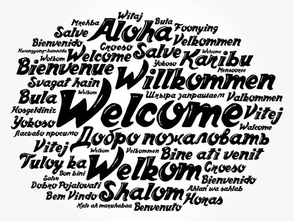 WELCOME word cloud in different languages, concept background