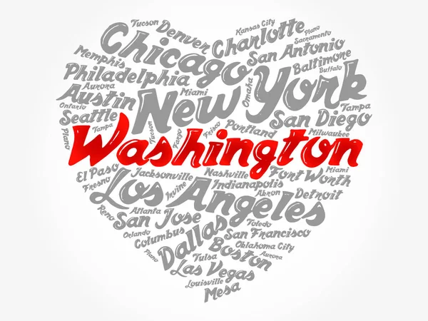 List Cities Towns Usa Composed Love Sign Heart Shape Word — Stock Vector