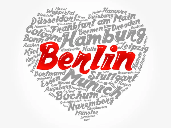 List Cities Towns Germany Composed Love Sign Heart Shape Word — Stock Vector