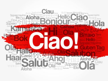 Çav (İtalyanca Merhaba) Dünyanın farklı dillerinde kelime bulutu, arka plan konsepti