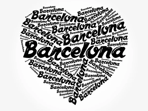 Barcelona Amor Corazón Palabra Nube Viaje Concepto Fondo — Vector de stock