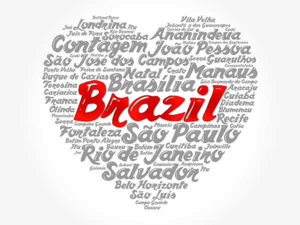 Heart Word Cloud List Cities Brazil Concept Background — Stock Vector