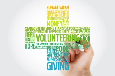 Kelime bulutu marker ile gönüllü, kavram arka çapraz