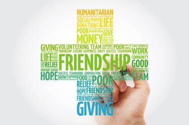 Dostluk kelime bulutu kavramı arka çapraz işaretleyici ile