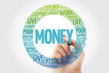 Para kelime bulutu kolaj marker, kavram arka plan ile