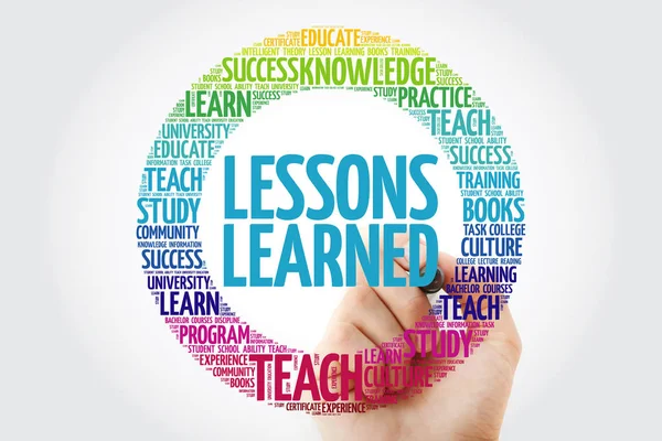 Lecciones Nube Palabras Aprendidas Con Marcador Fondo Concepto Educativo — Foto de Stock