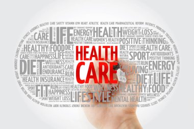 Marker, sağlık kavramı arka plan ile sağlık tıbbi hap kelime bulutu