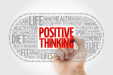 Pozitif düşünme tıbbi hap kelime bulutu