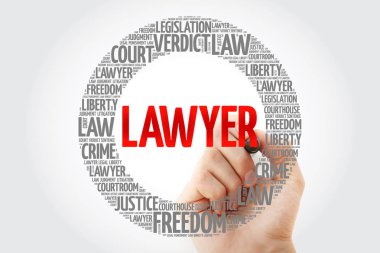 Marker, kavram arka plan ile avukat kelime bulutu