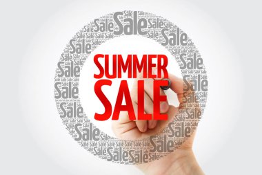 Yaz Satılık bulut işareti ile iş kavramı arka plan kelime.